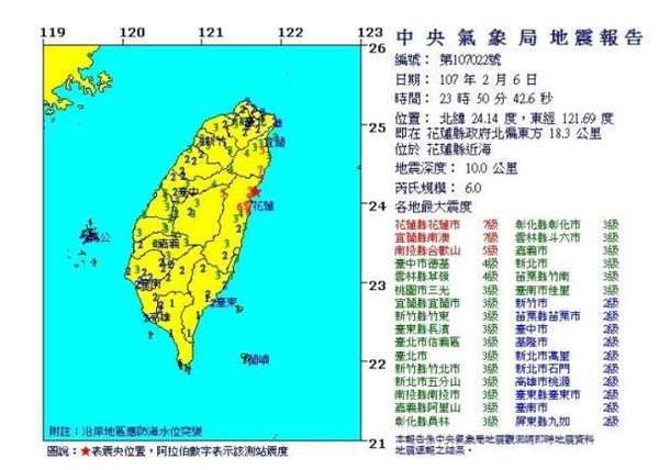 台湾花莲发生6.5级地震