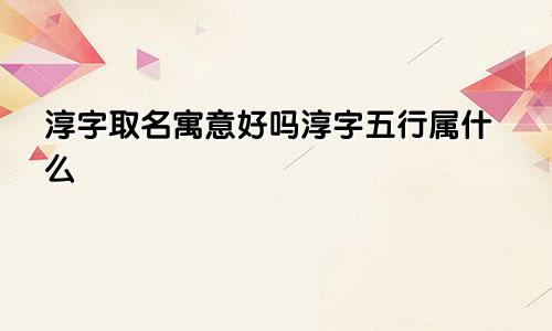 淳字取名寓意好吗淳字五行属什么