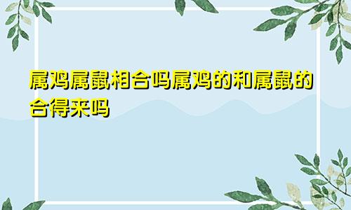 属鸡属鼠相合吗属鸡的和属鼠的合得来吗