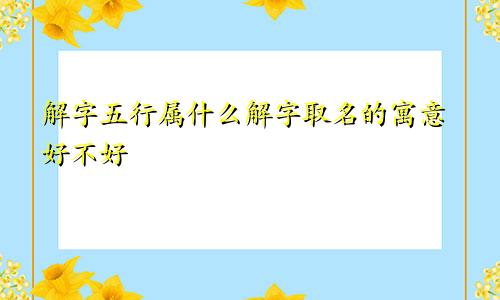 解字五行属什么解字取名的寓意好不好