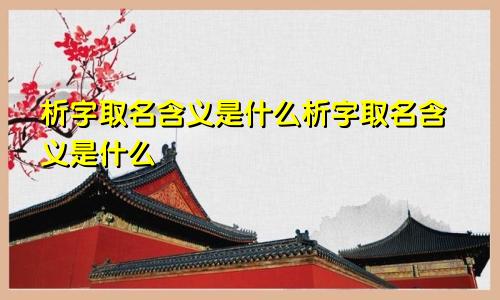 析字取名含义是什么析字取名含义是什么