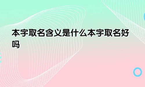 本字取名含义是什么本字取名好吗