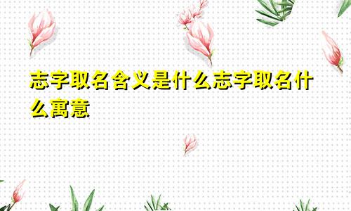 志字取名含义是什么志字取名什么寓意