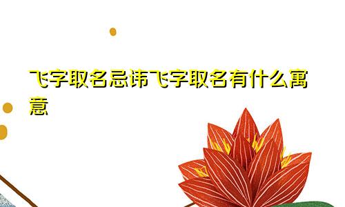 飞字取名忌讳飞字取名有什么寓意