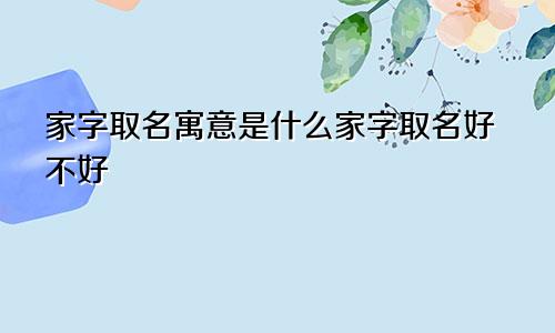 家字取名寓意是什么家字取名好不好