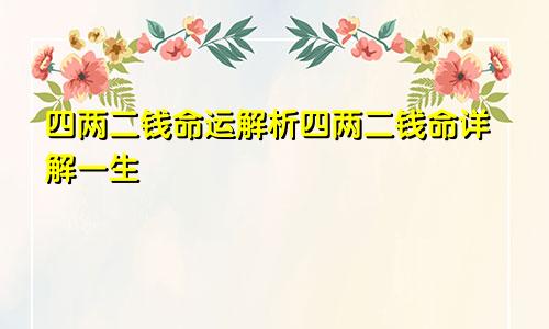 四两二钱命运解析四两二钱命详解一生