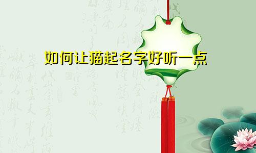如何让猫起名字好听一点