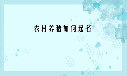 农村养猪如何起名