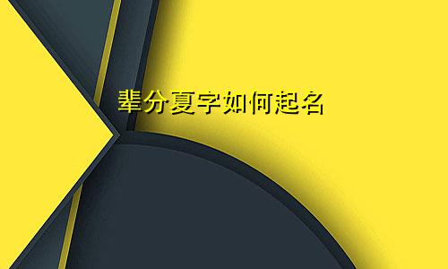 辈分夏字如何起名